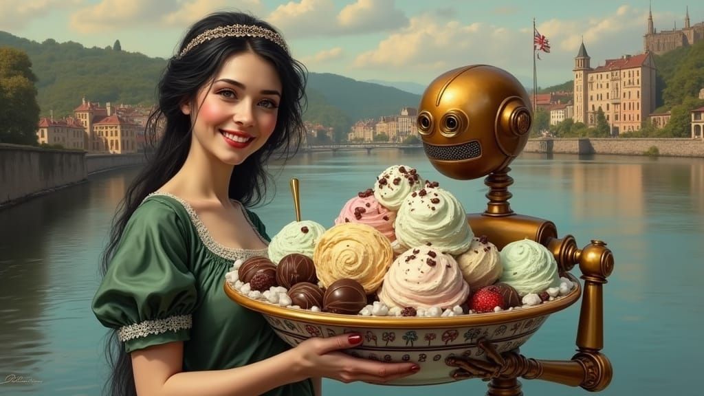 Victorian Fairy with Robot, Ice Cream Feast