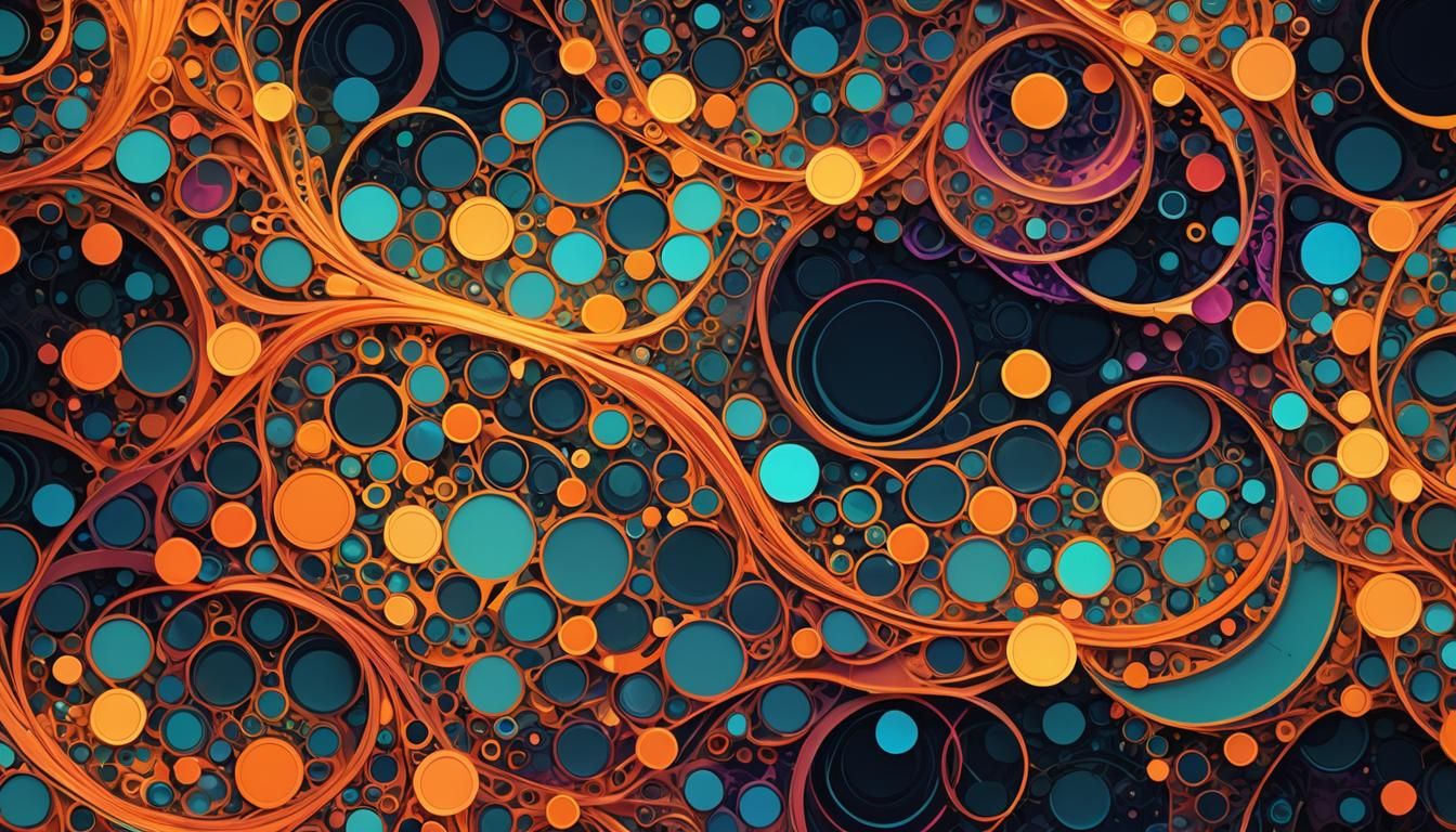Abstract Neon Circles with 3D Fractals in Vector Art