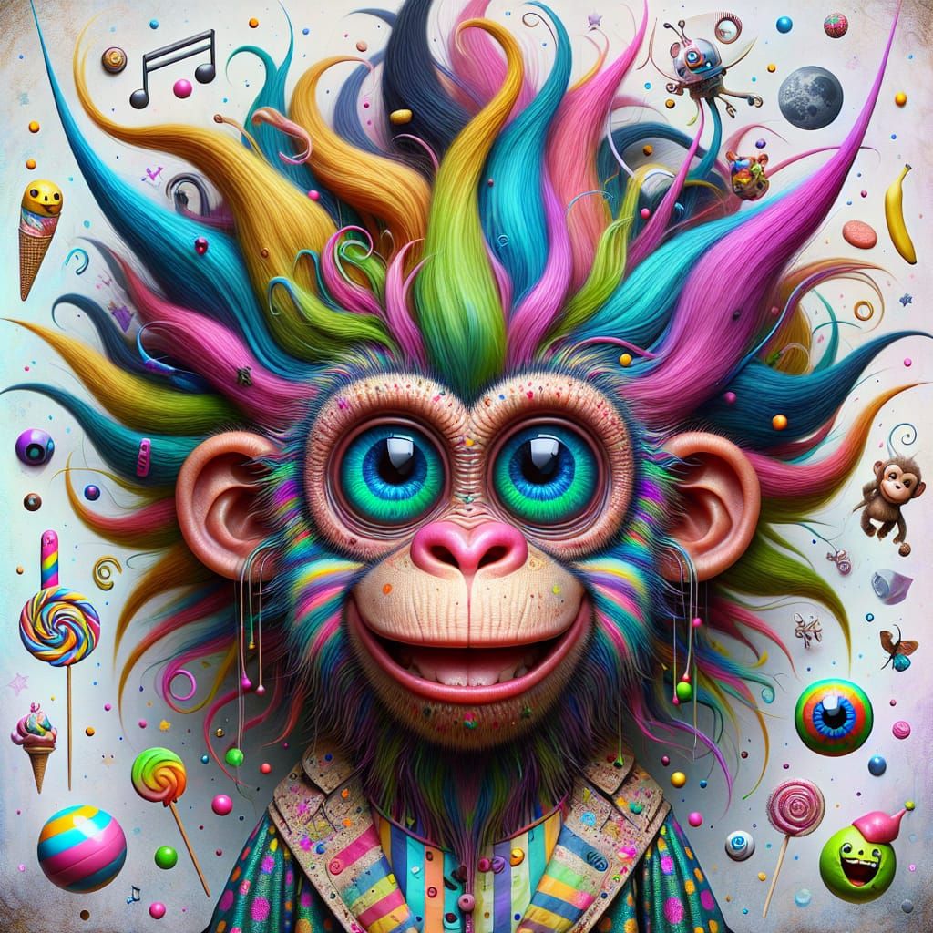 Whimsical Monkey Portrait with Colorful Accents