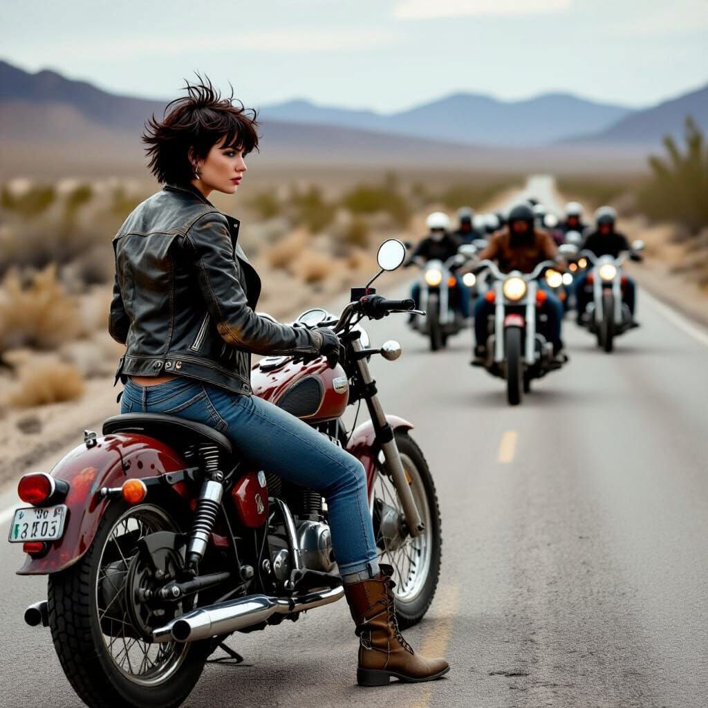 Young Biker Faces Approaching Motorcycle Pack