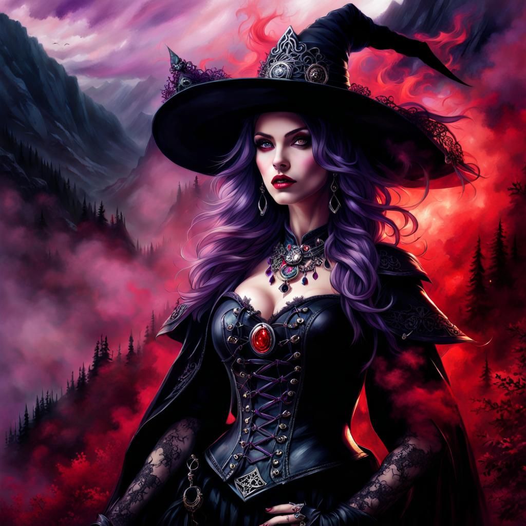 Gothic Witch in Misty Mountains: Splash Art