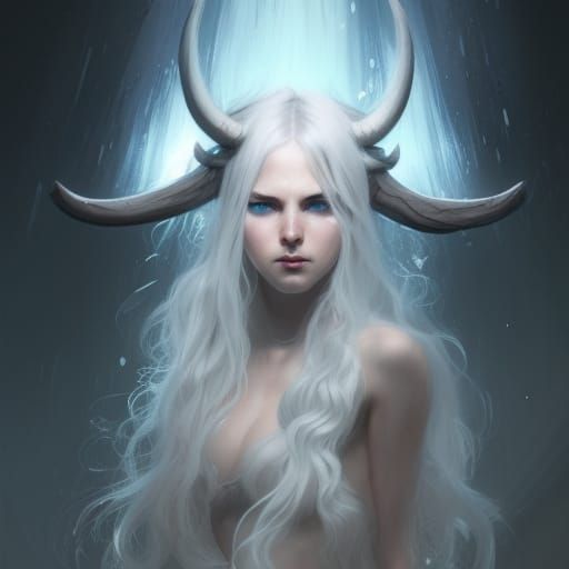 Icy Horned Woman in Art Nouveau Style