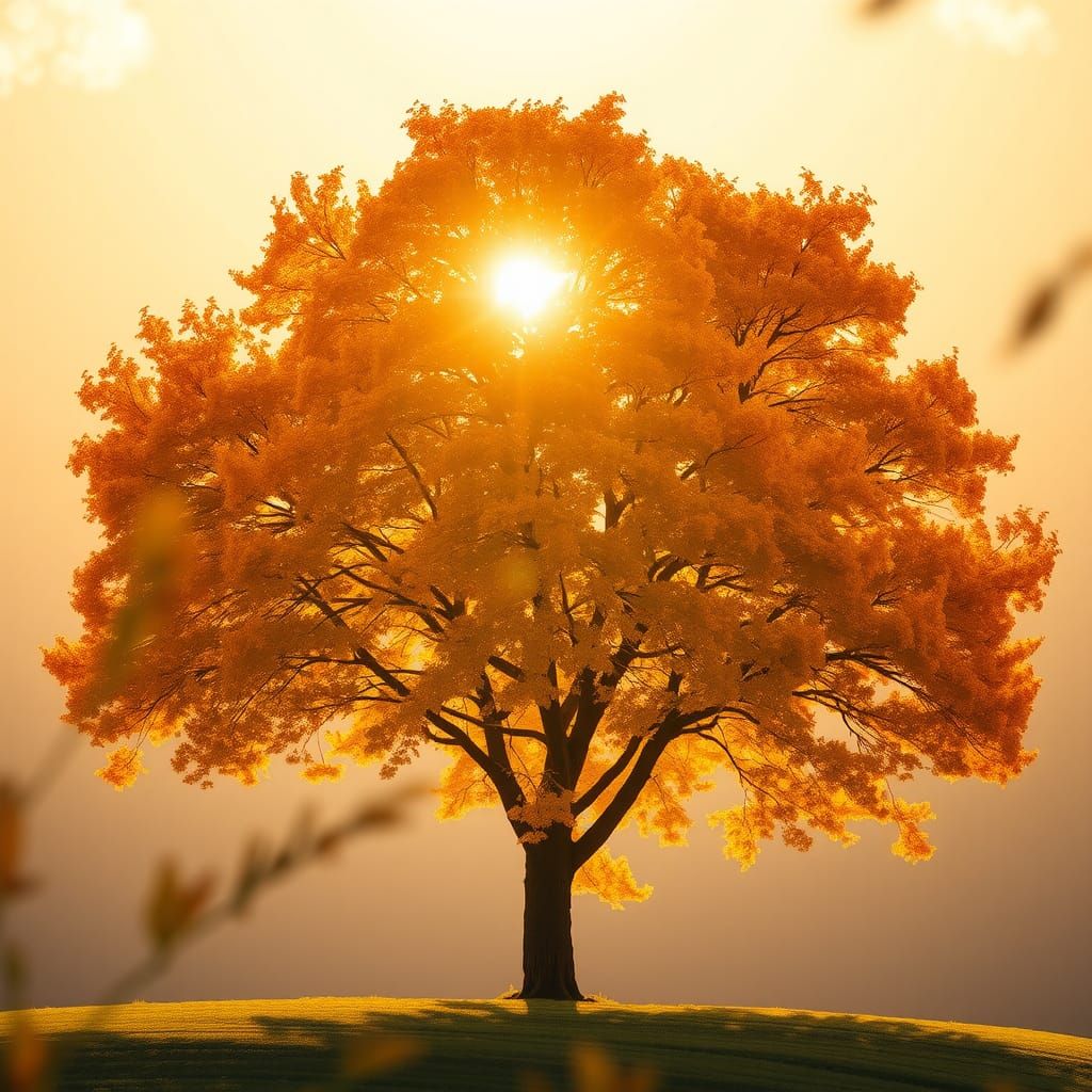 Golden Autumn Tree in Natural Light Photography