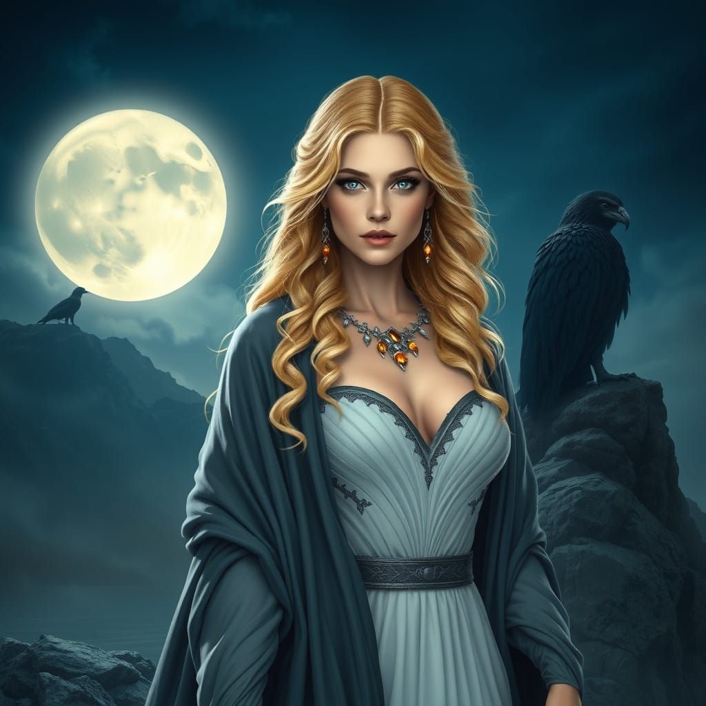 Majestic Goddess in Moonlit Splendor