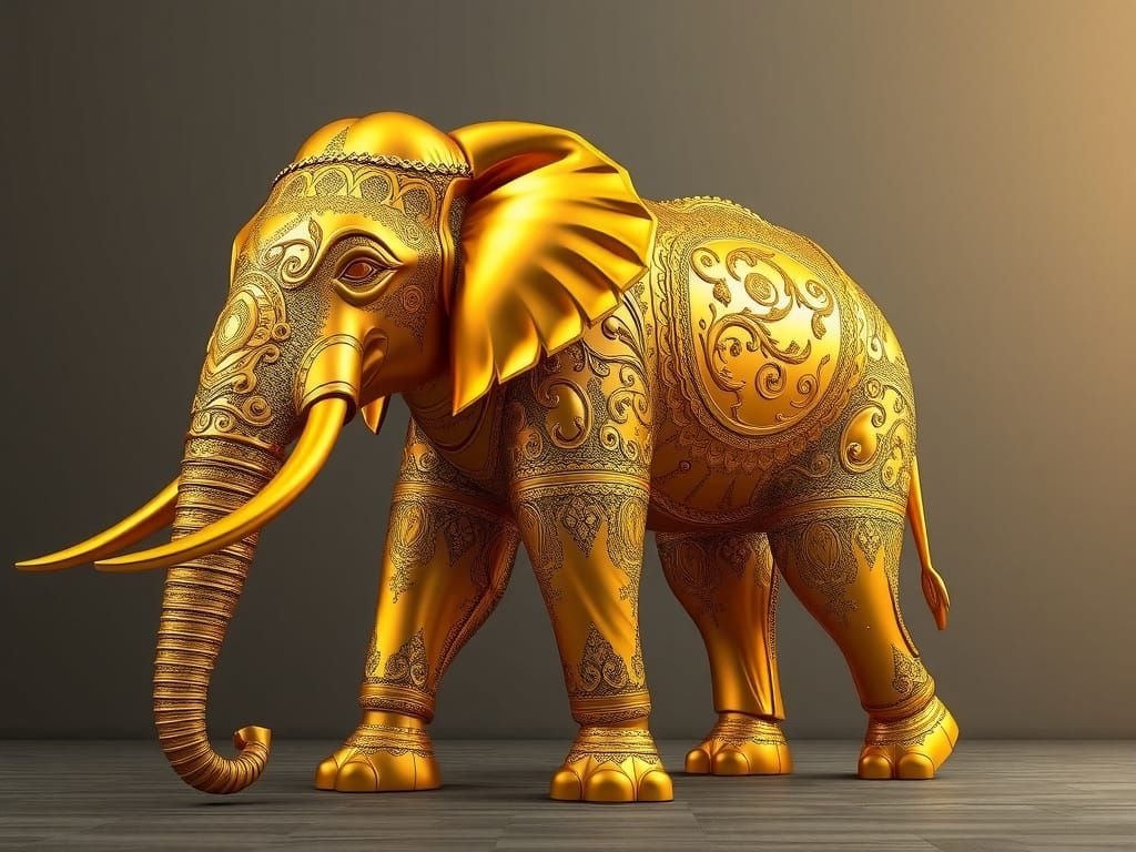 Impressive Gold Elephant Photorealistic Masterpiece