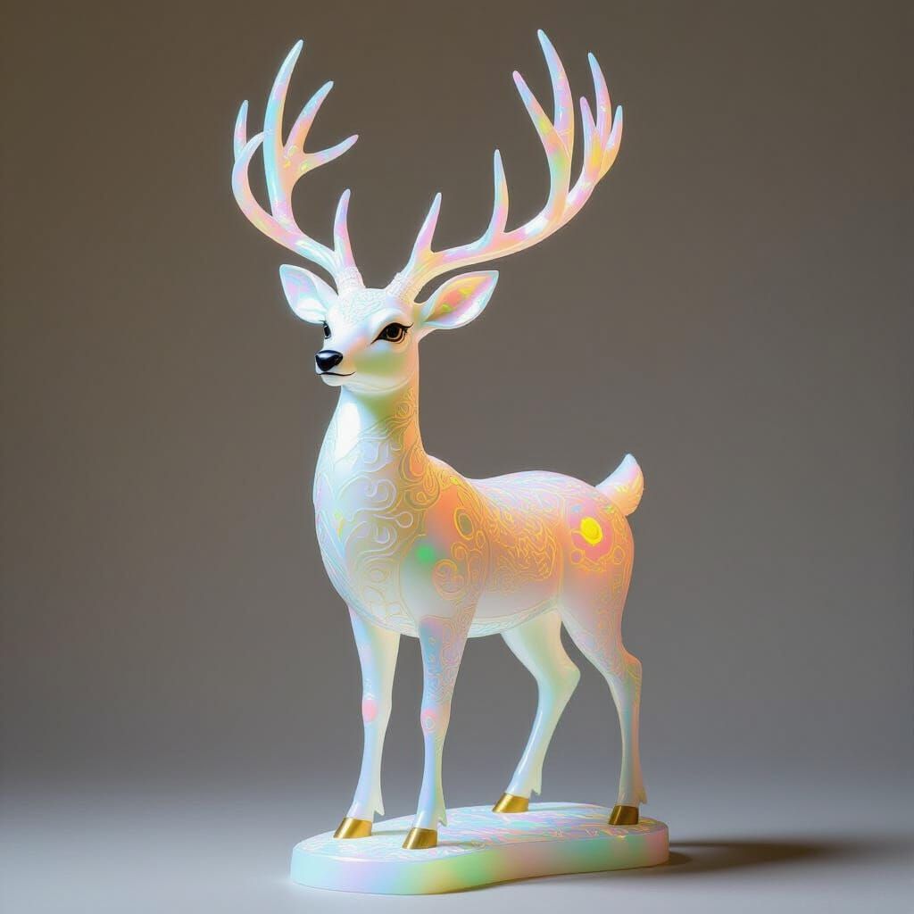 Finely carved majestic standing deer sculpture