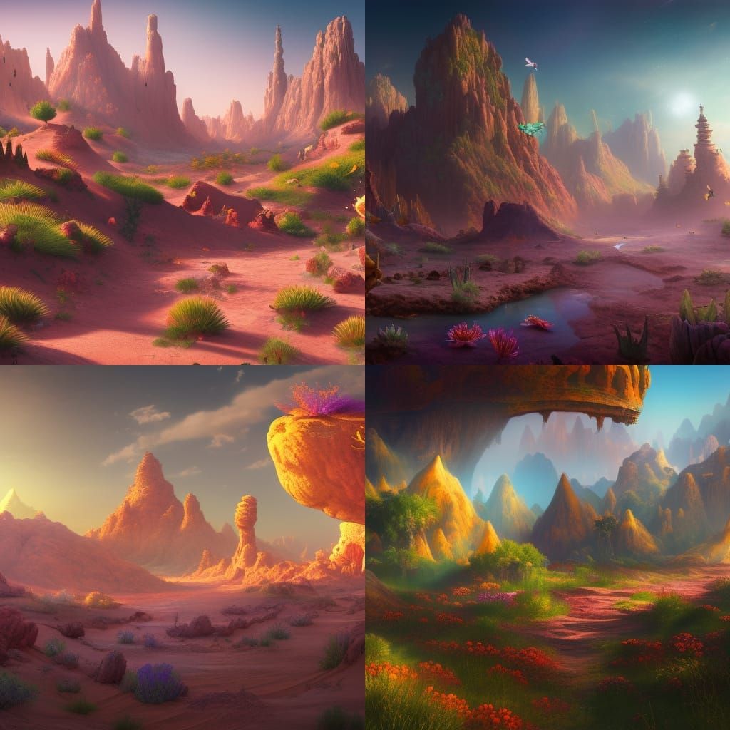 Fantastical Desert Bloom: A Detailed Matte Painting