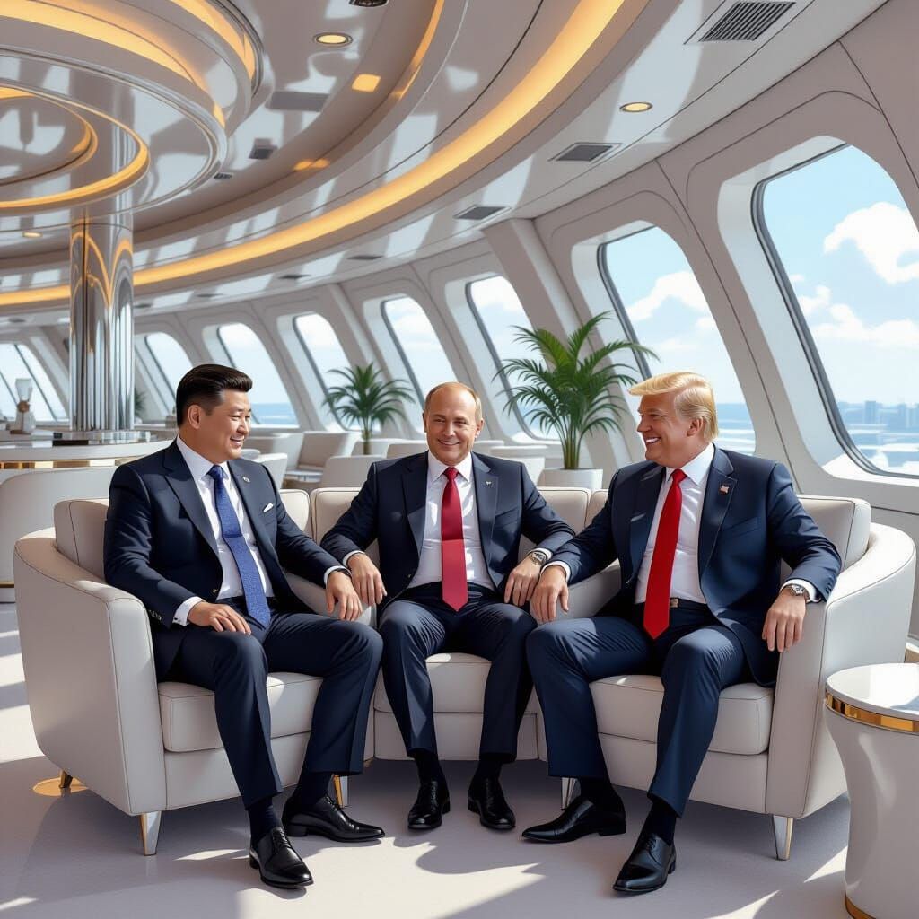 World Leaders Relaxing in Futuristic Lounge
