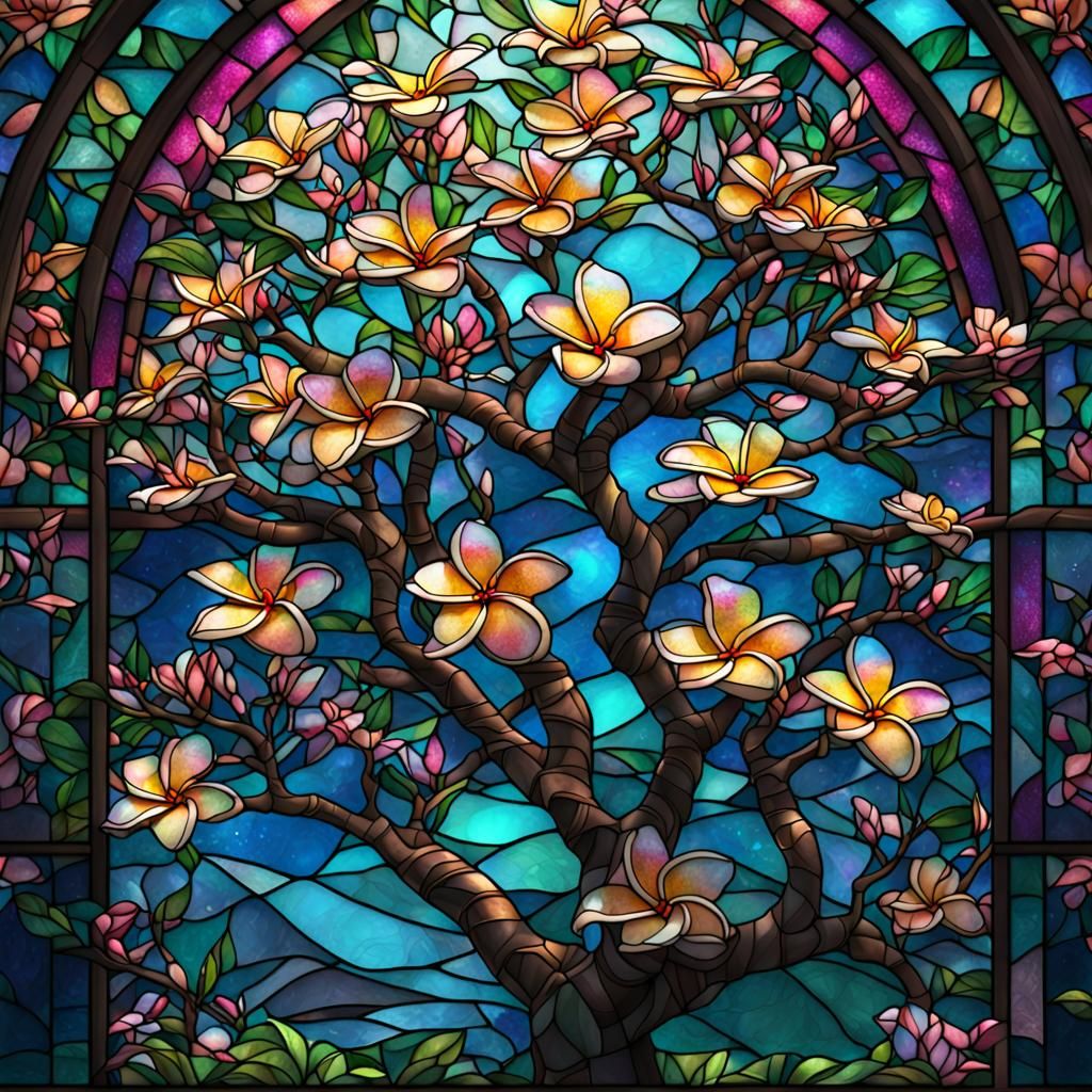 Stained Glass Plumeria Tree: Detailed Matte Painting