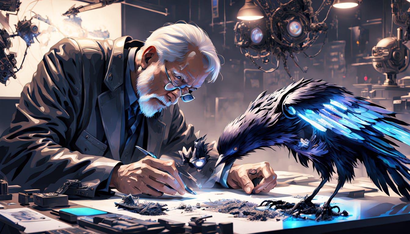 Hyperrealistic Sci-Fi Robot Raven Concept Art