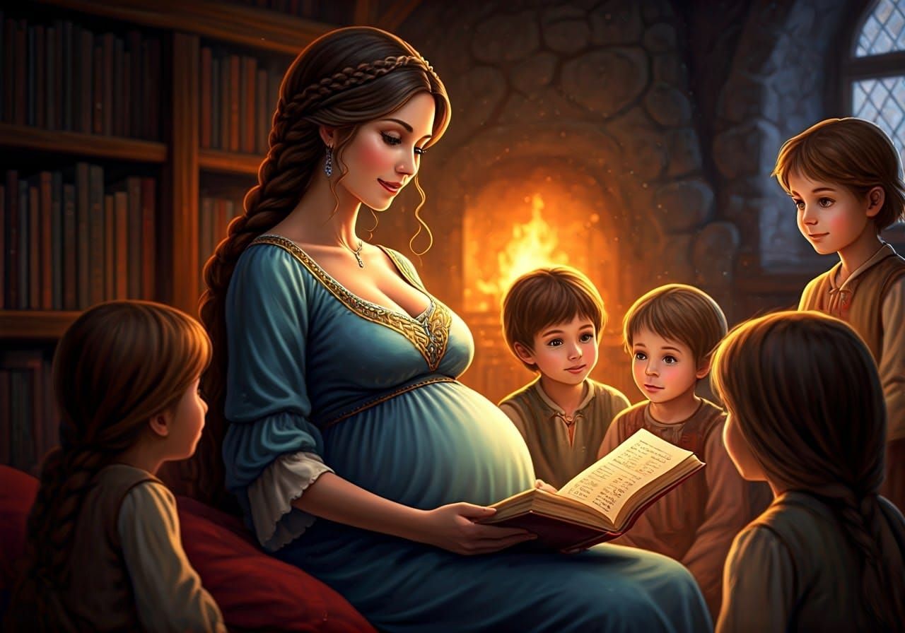 Pregnant Princess Reading Fairy Tales: Hyperrealistic Art