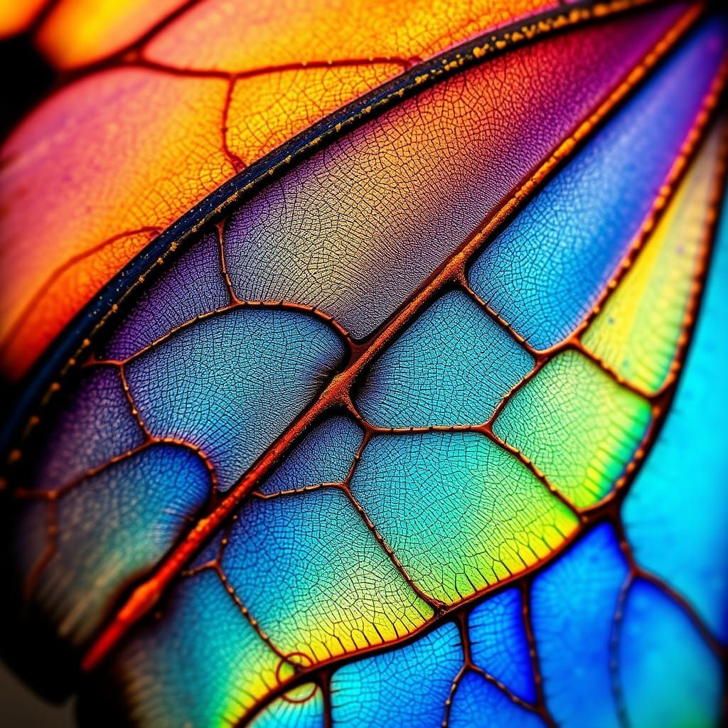 Iridescent Butterfly Wing in Kaleidoscope of Colors