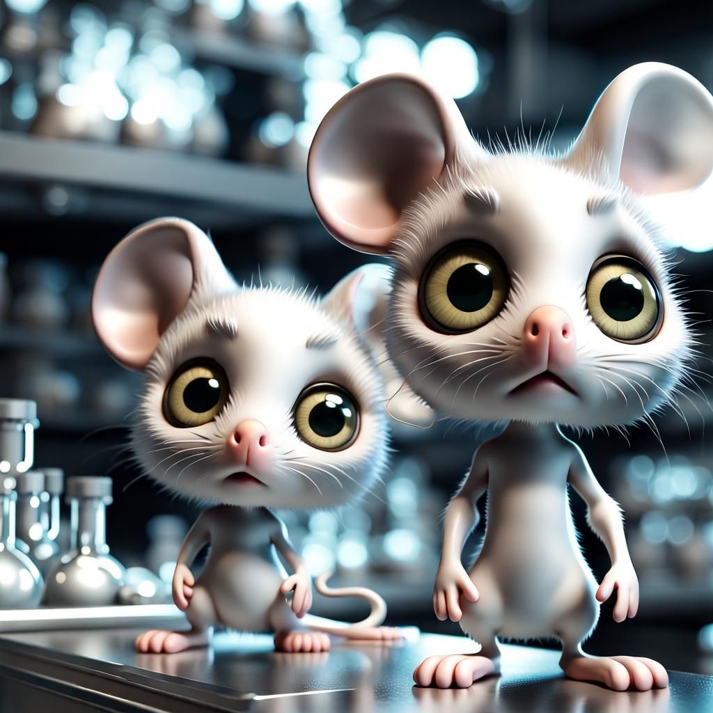 Fuzzy Chibi Mice in Laboratory, 3D Render