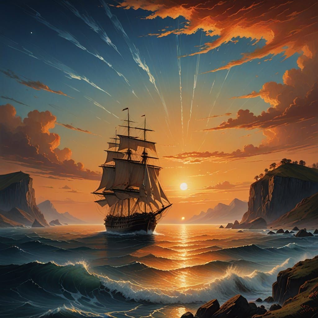 Surreal Sunset Spirit Connects Sea and Sky