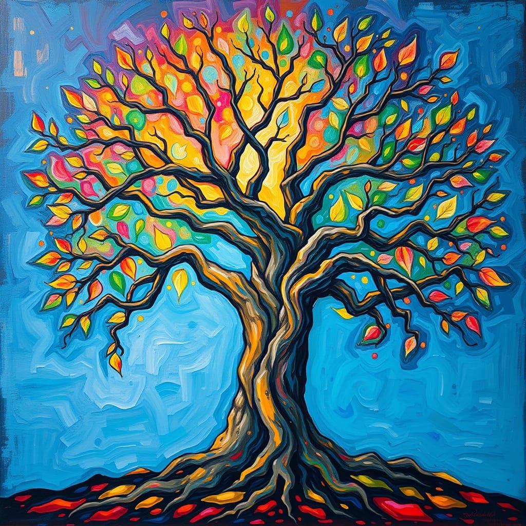 Tree of Life in Vibrant Neo-Impressionist Style