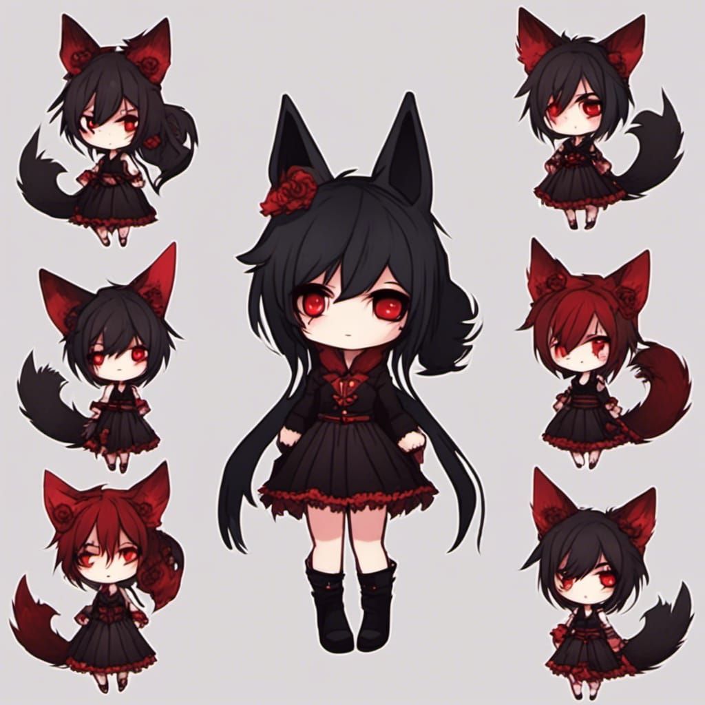 Gothic Chibi Siren Howling at the Moonlit Sea