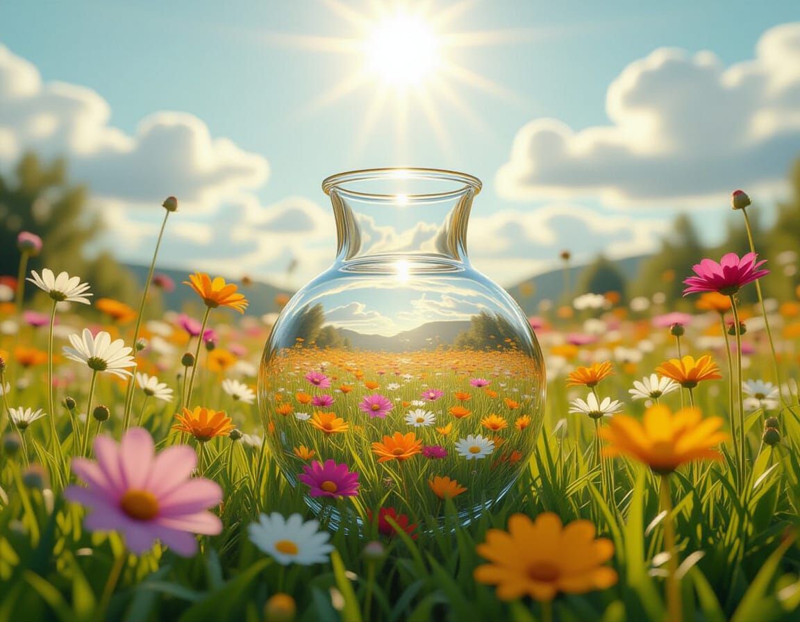 Summer Air in Glass: A Hyperrealistic Flower Meadow