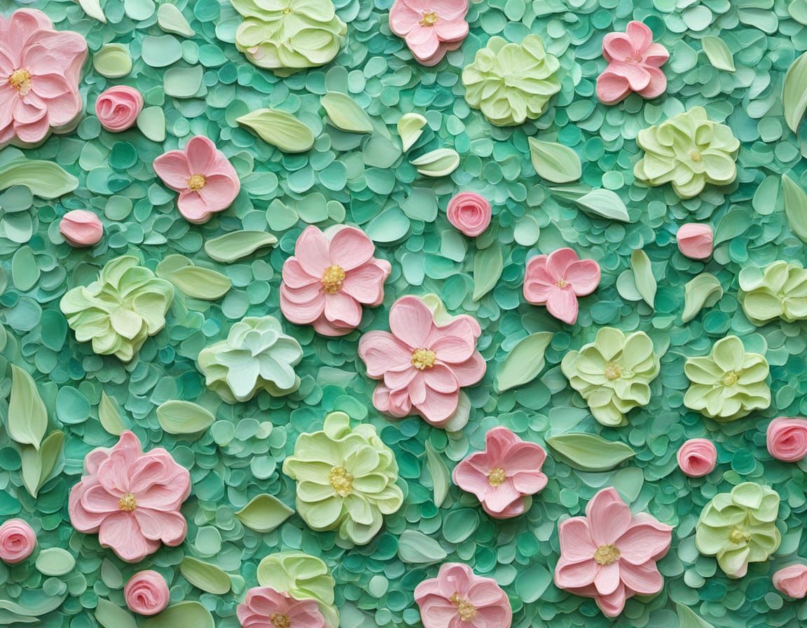 Surreal Rose of Sharon Painting in Mosaic Impasto Style