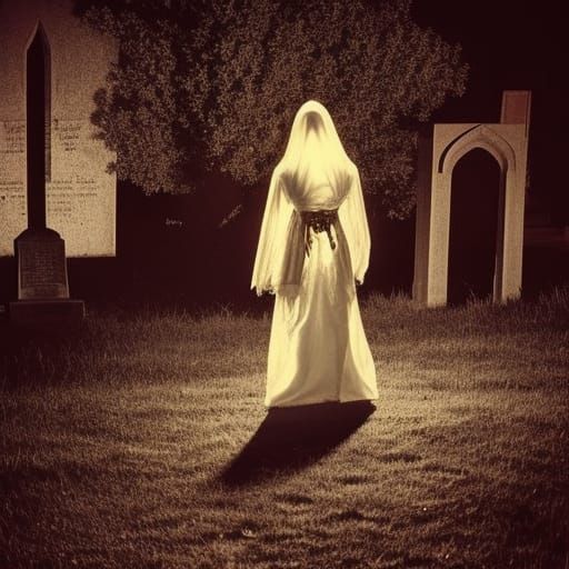 Ethereal Victorian Ghost Haunting Graveyard