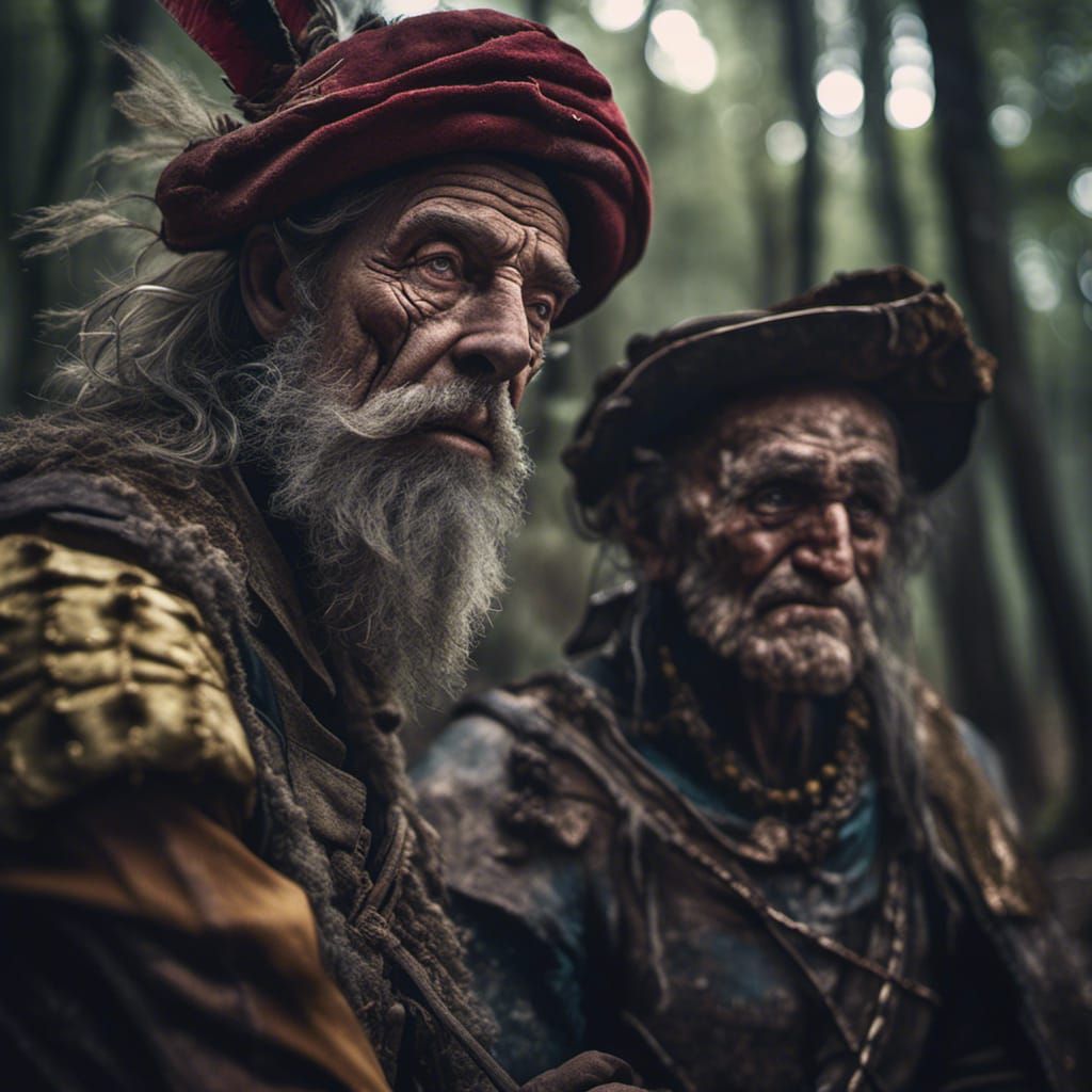 Don Quixote and Sancho Panza in Hyperreal Forest Battle