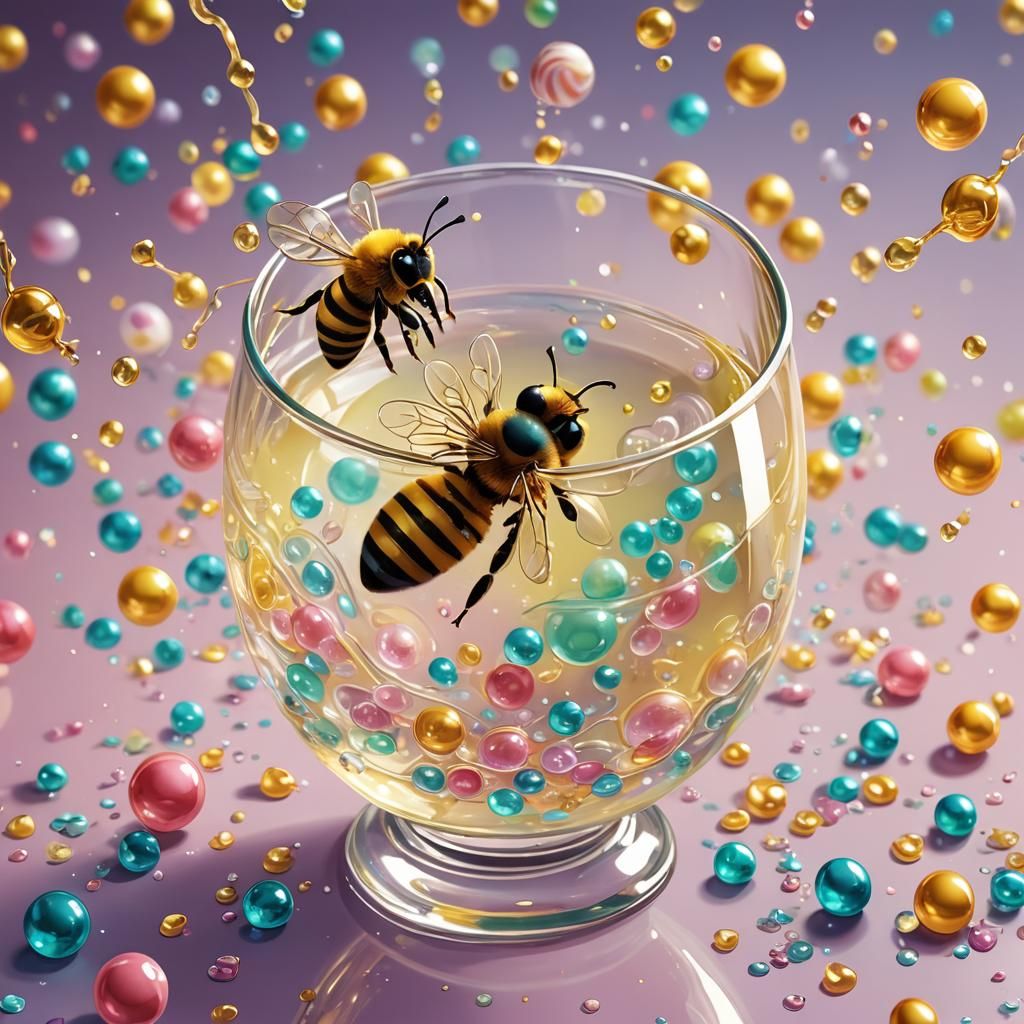 Bee Sipping Drink in Candy Art Style
