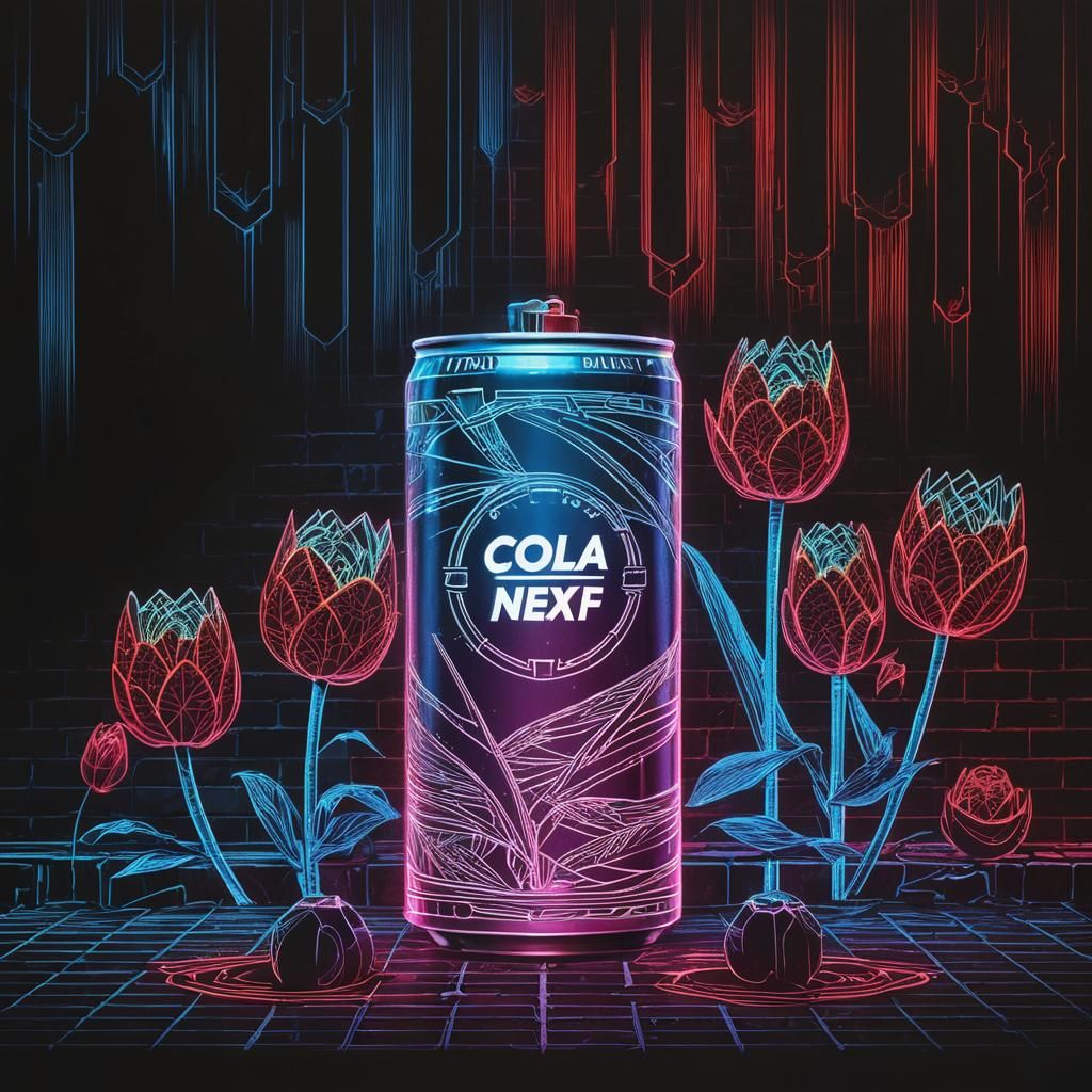 Cola Can with Neon Lotus: Cinematic Illustration