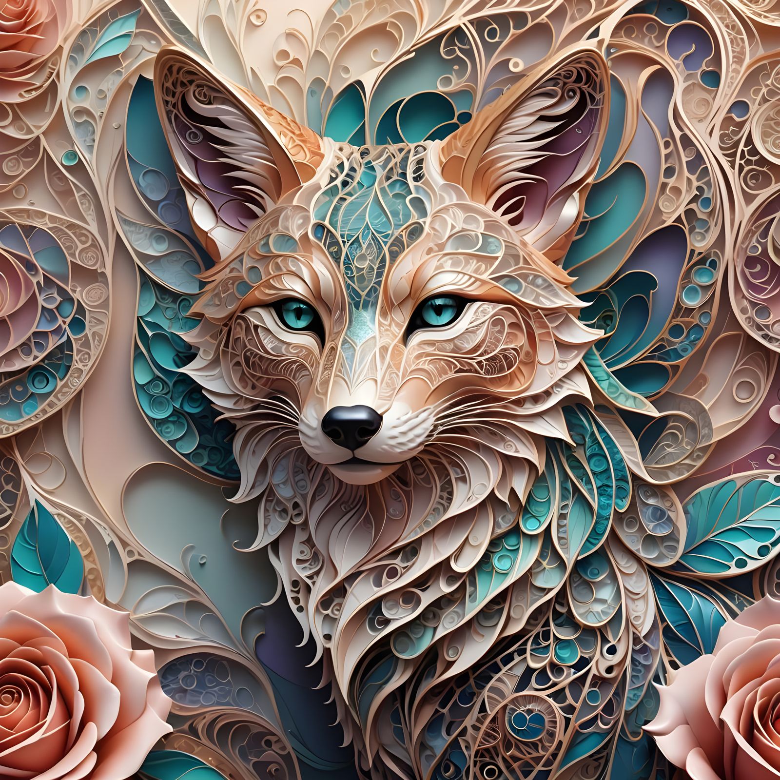 Filigree Rose Fox with Fractal Design