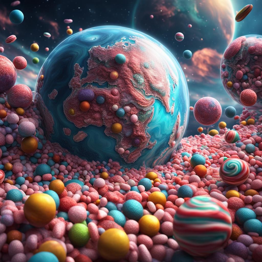Hyperrealistic Candy Planet with Intricate Details