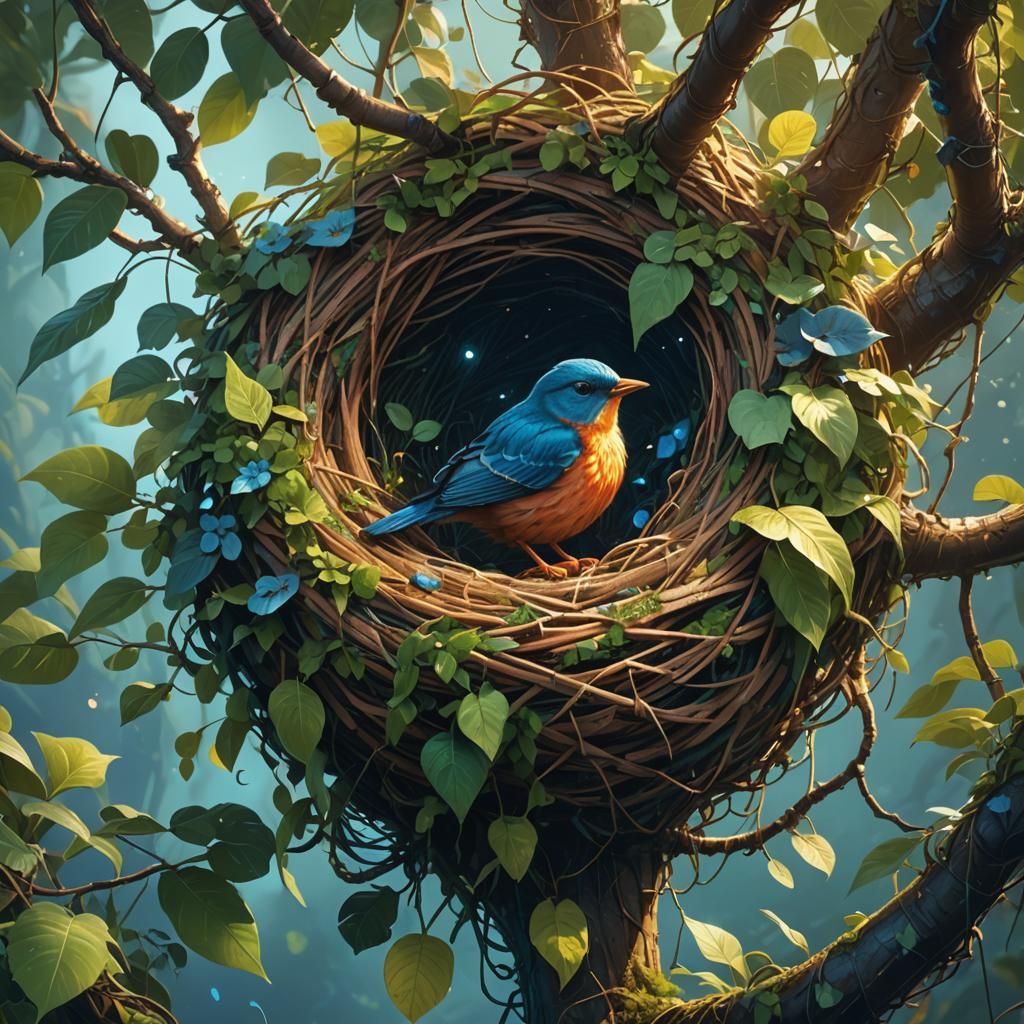 Bird in Intricate Nest: Fantasy Concept Art