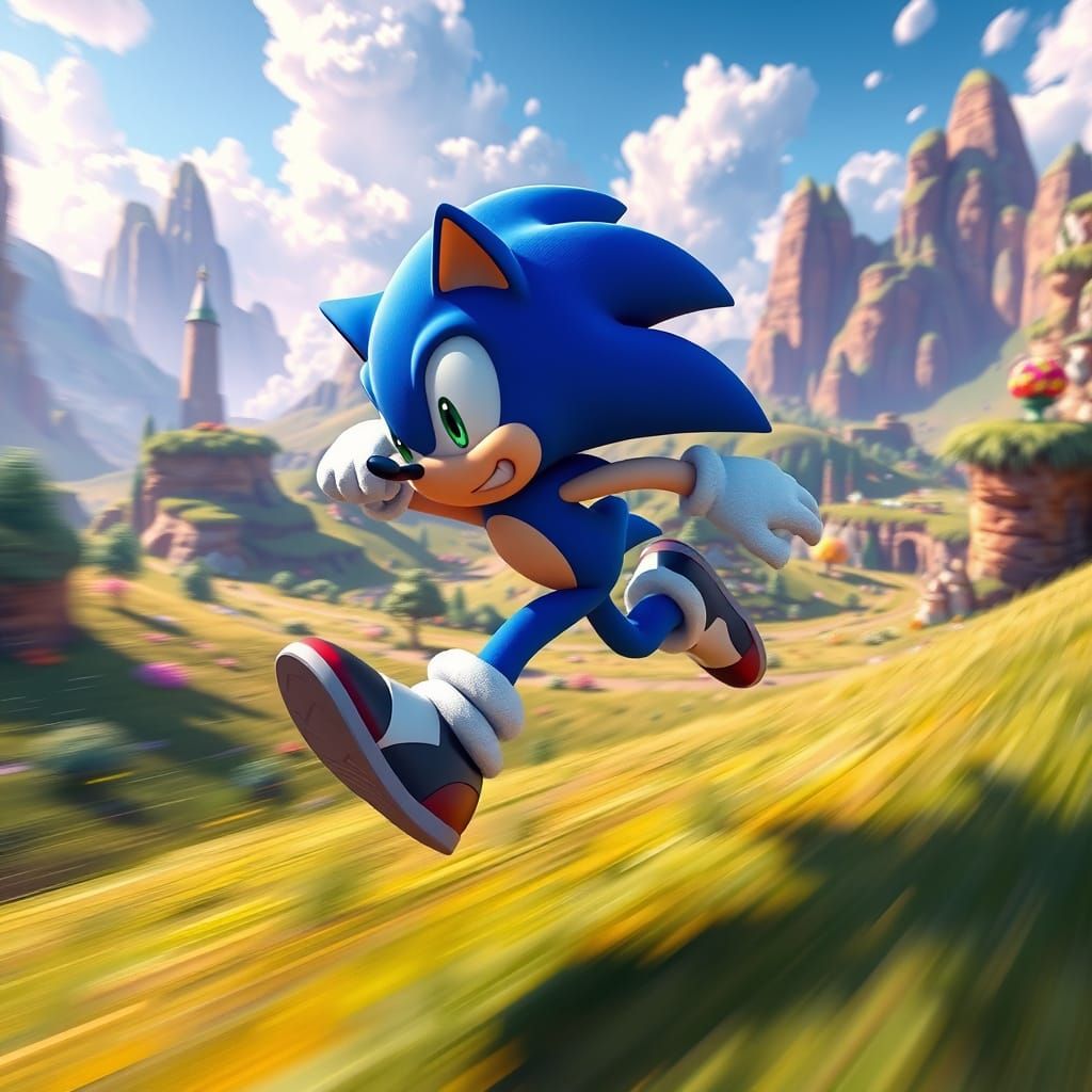 Sonic Spin Dashing in a Fantasy Landscape