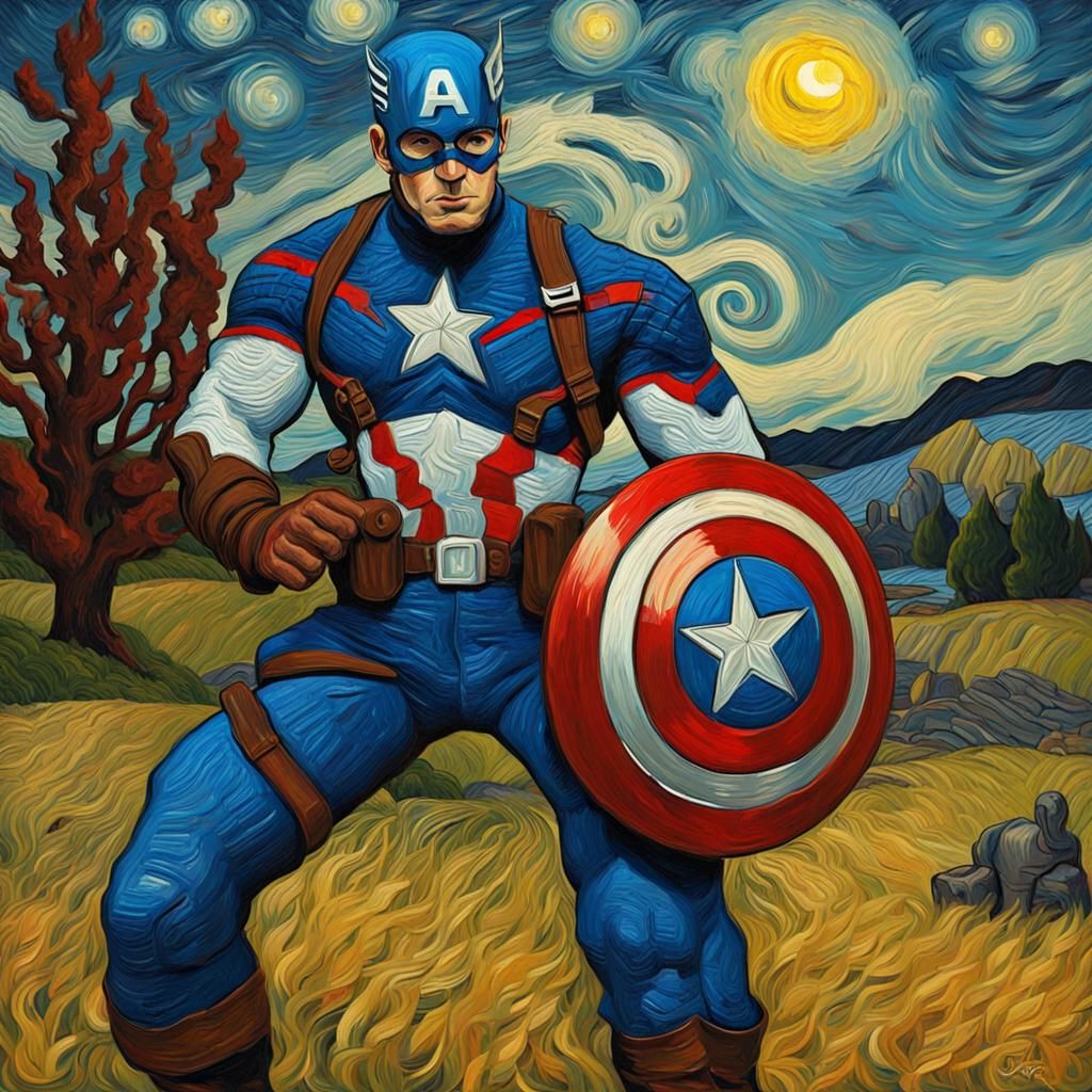 Captain America as Van Gogh Oil Painting