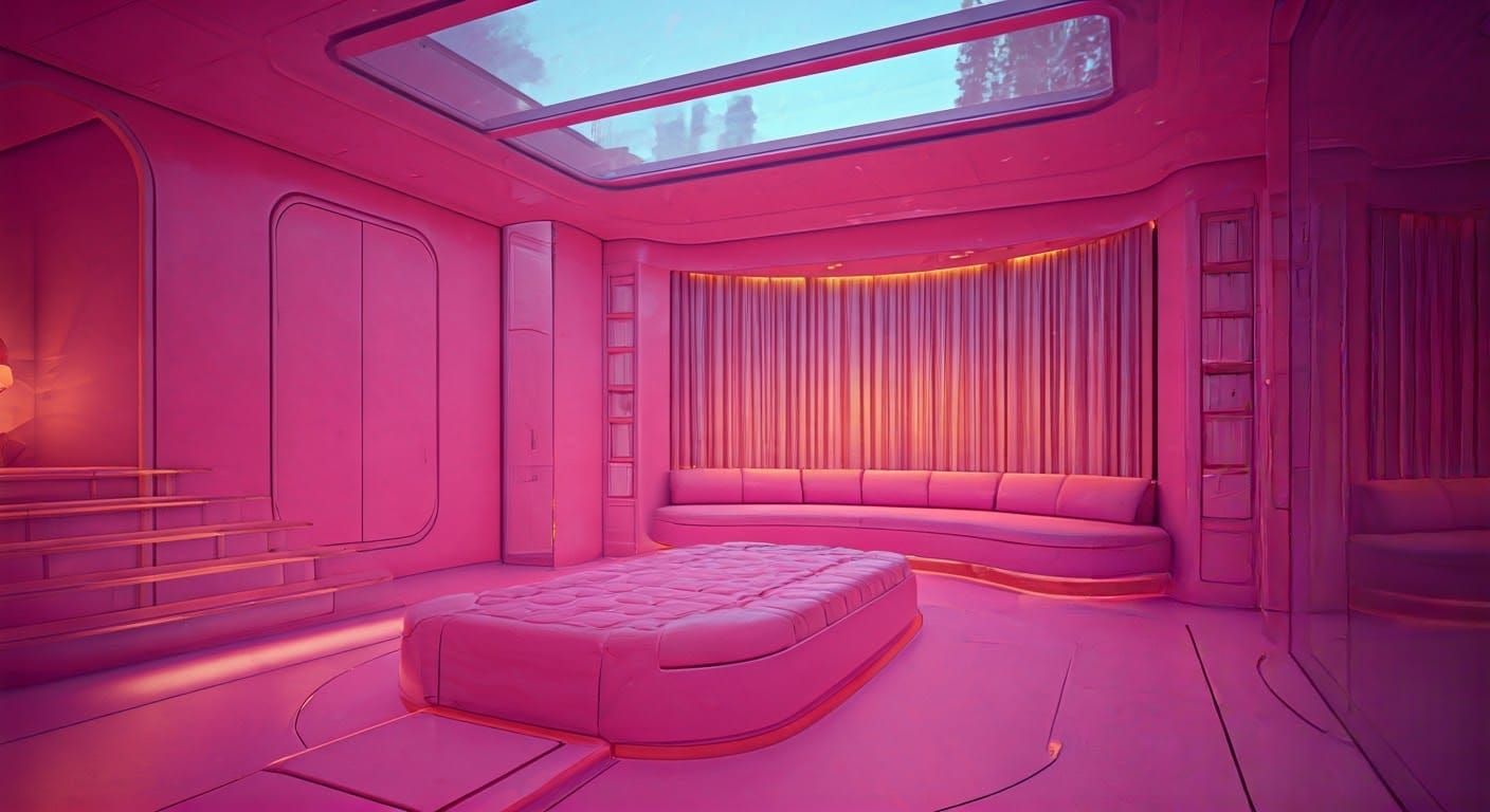 Futuristic Bedroom in Pink and Purple Hues