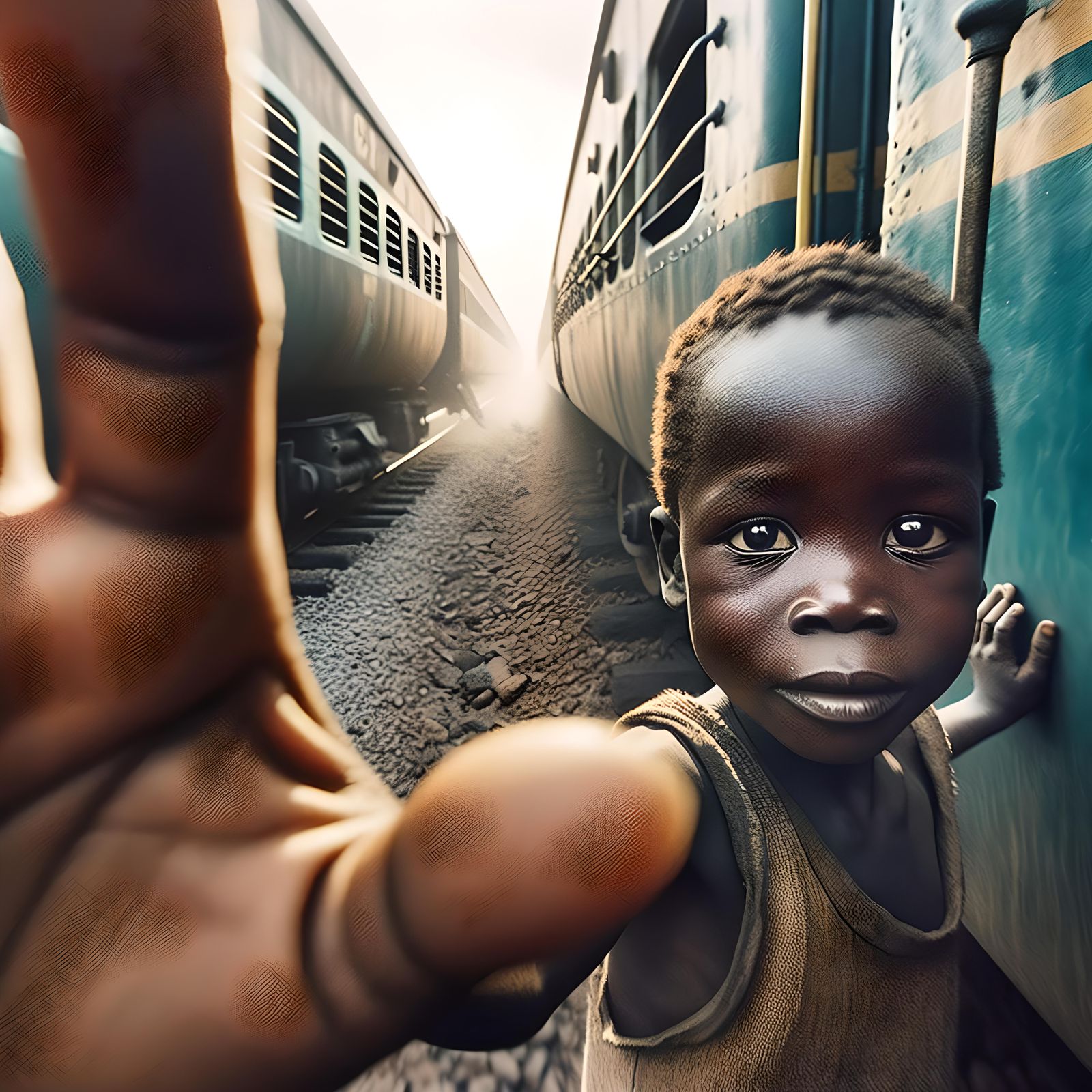 African Child Hailing Train: Early 1900s Portrait