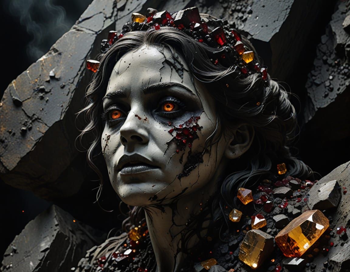 Decaying Siren Statue in Dramatic Cinematic Style