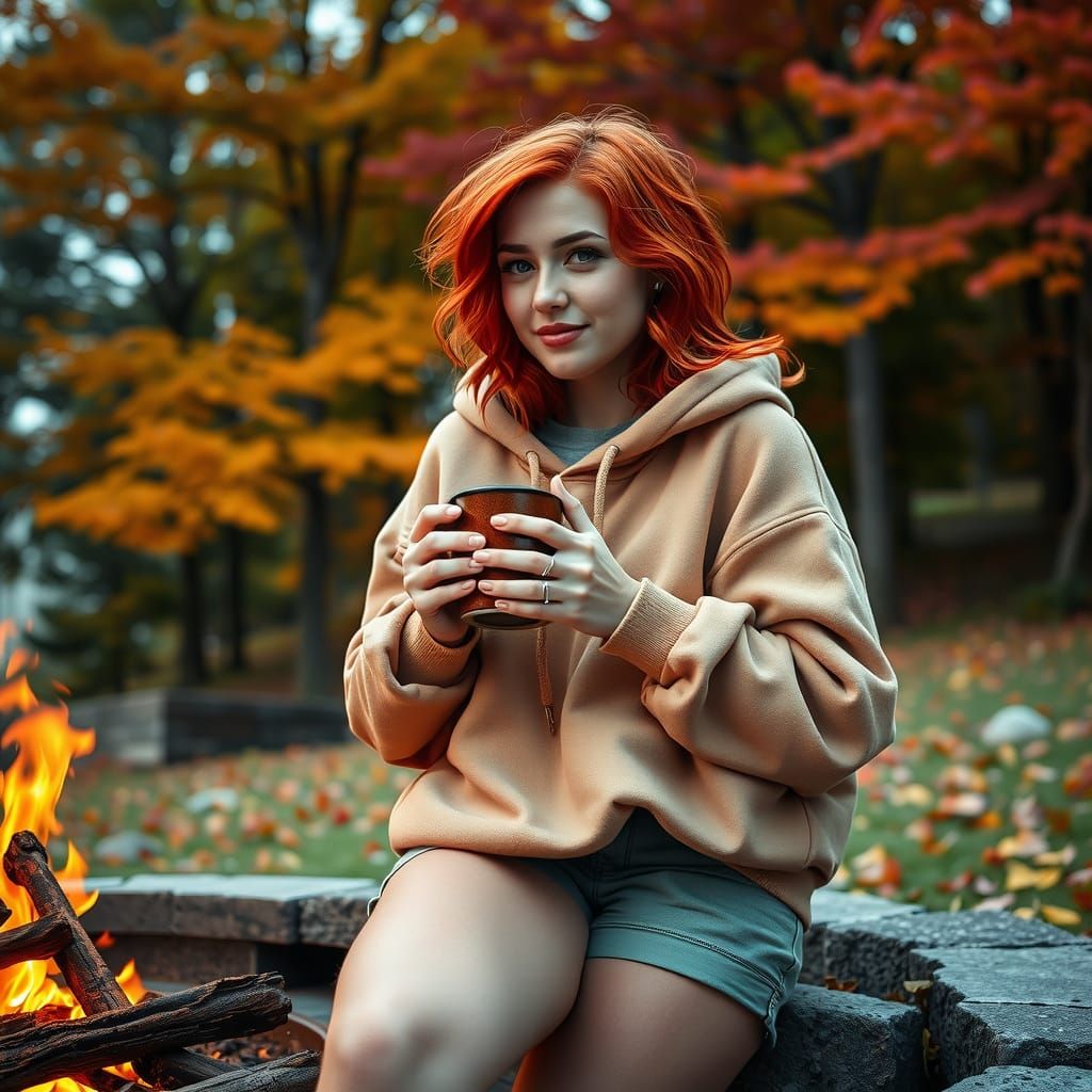 Redhead with Pumpkin Spice Coffee, Matte Painting