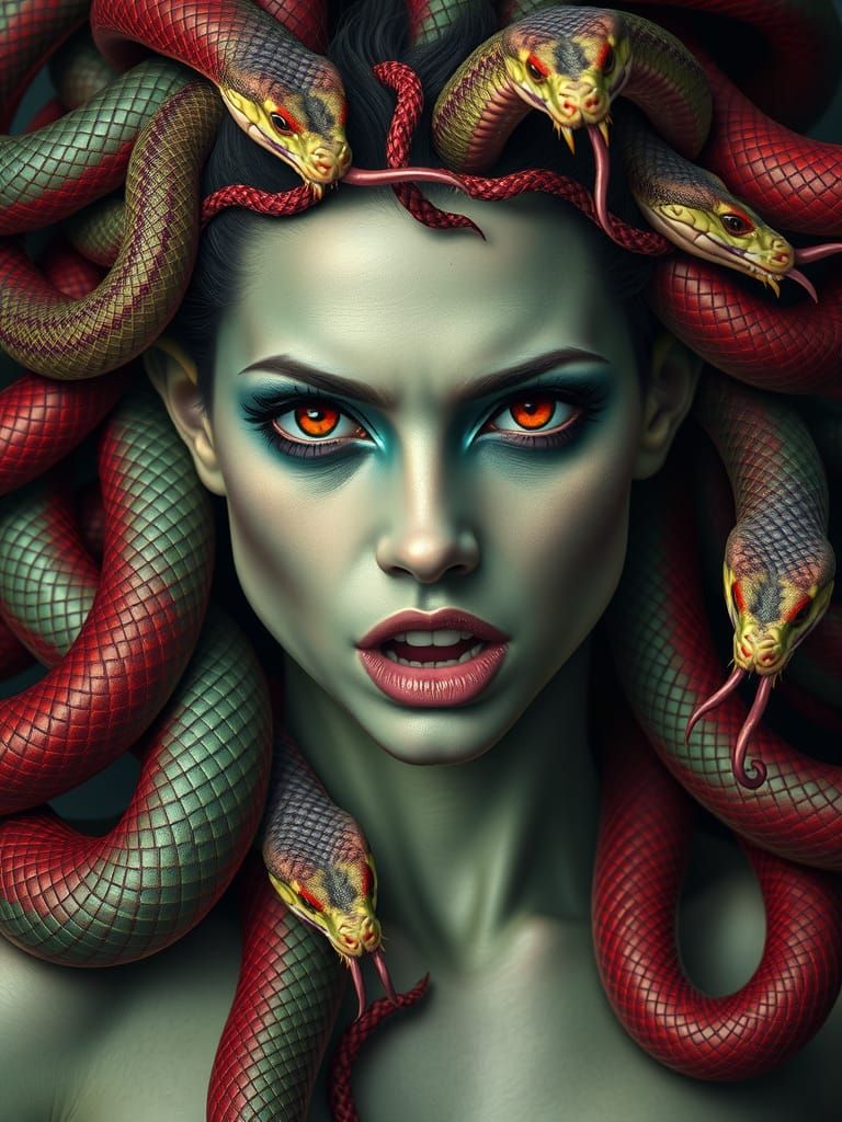 Photorealistic Medusa Portrait with Serpents