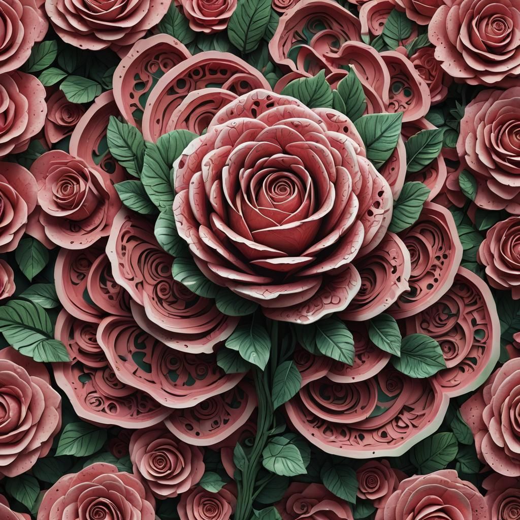 Watermelon Rose Sculpture in Modernist Gallery