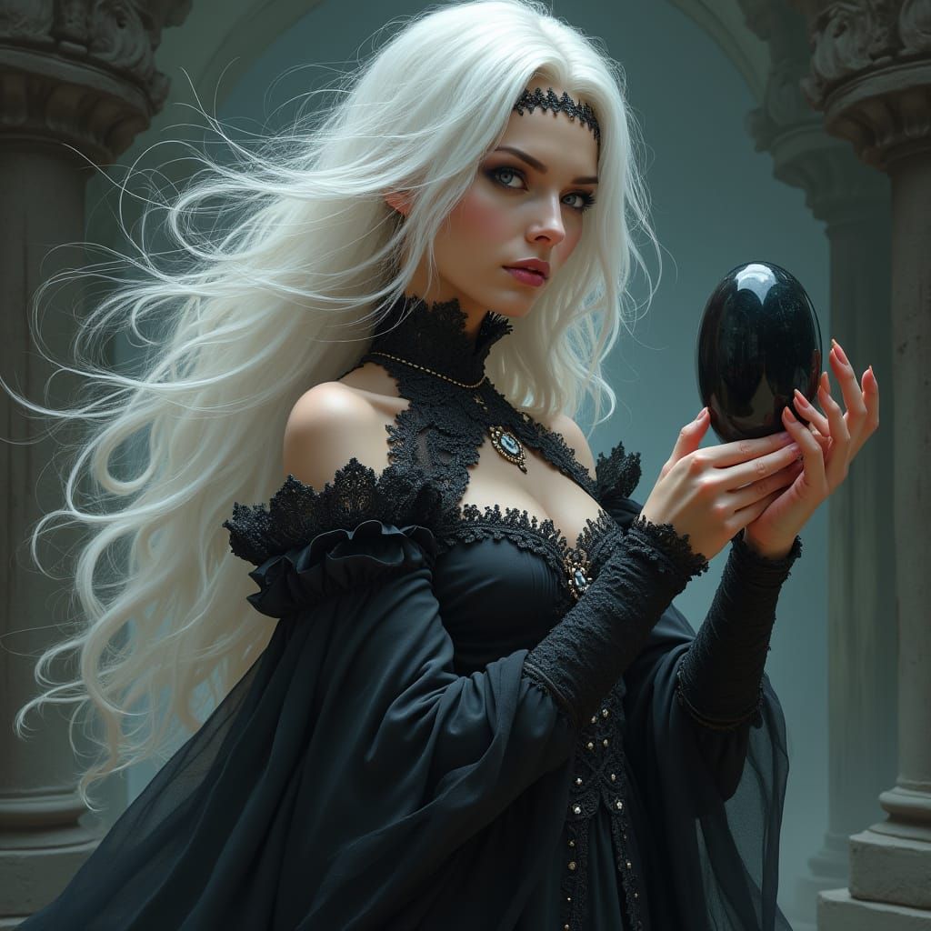 Queen of Witches with Crystal, in Frazetta Style