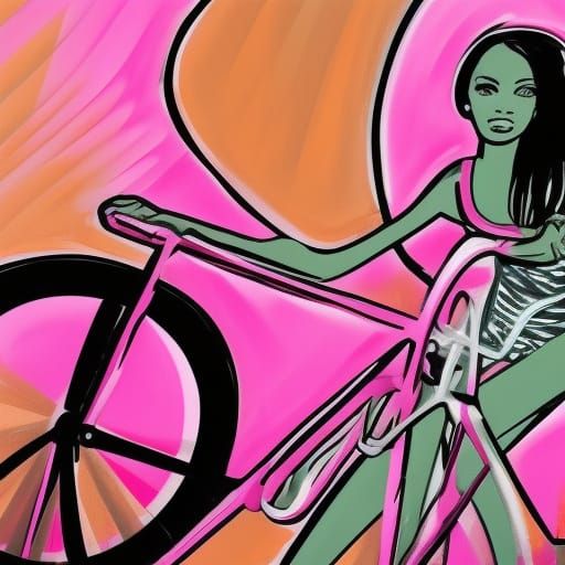 Hyperrealistic Woman on Bicycle in Splash Art Style