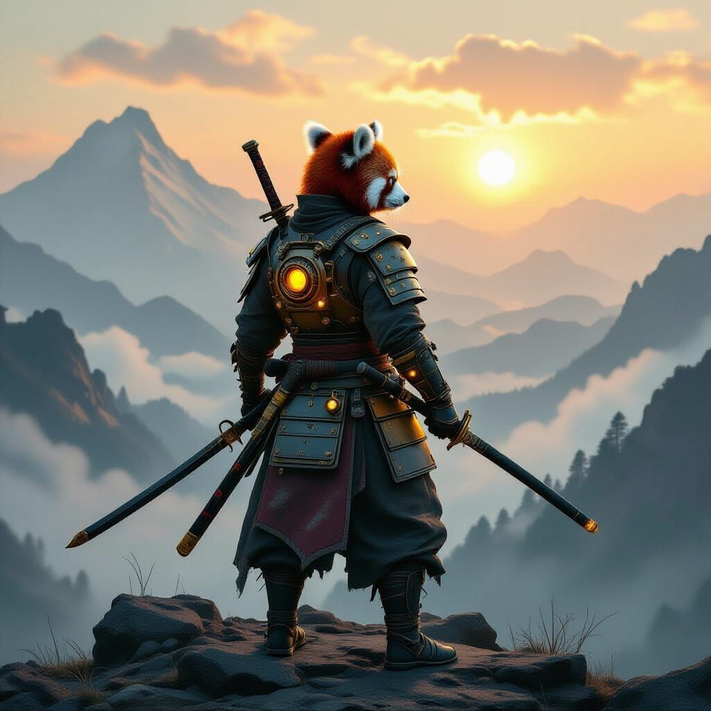 Red Panda Samurai in Post-Apocalyptic Valley