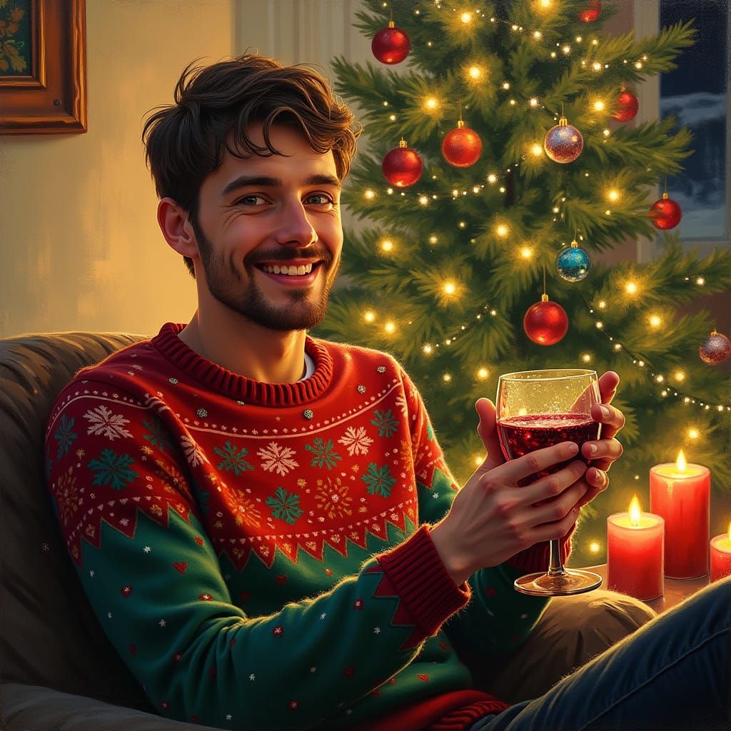 Neo-Impressionist Christmas Cheer in Vibrant Sweater