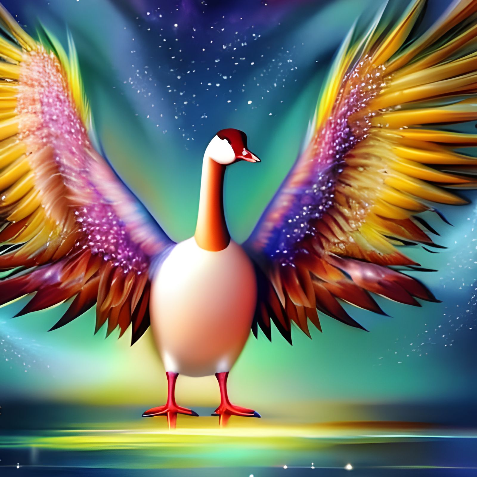 Sparkling Goose Fantasy Illustration in Vivid Color