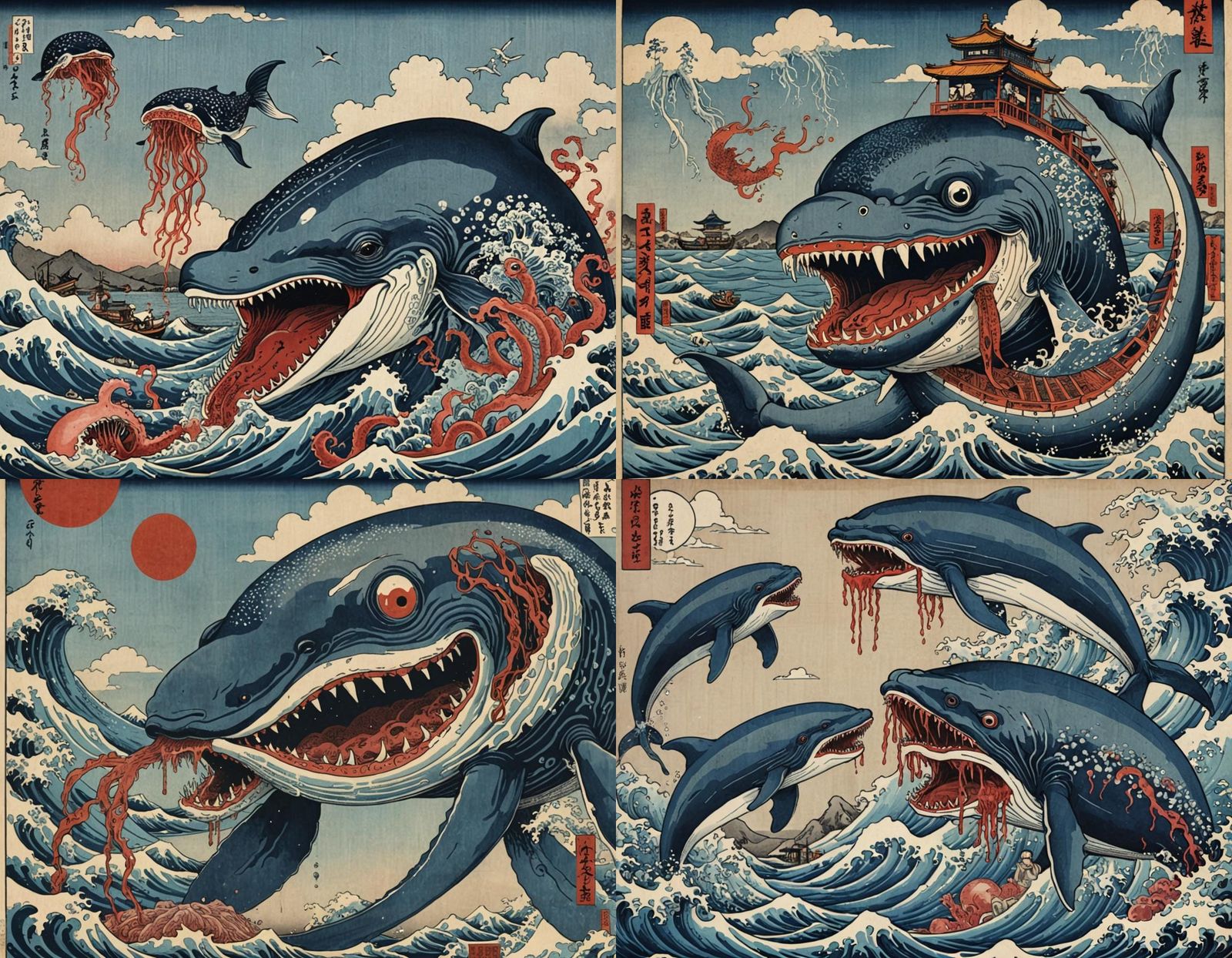Mythical Horror Hybrid in Japanese Ukiyo-e Style