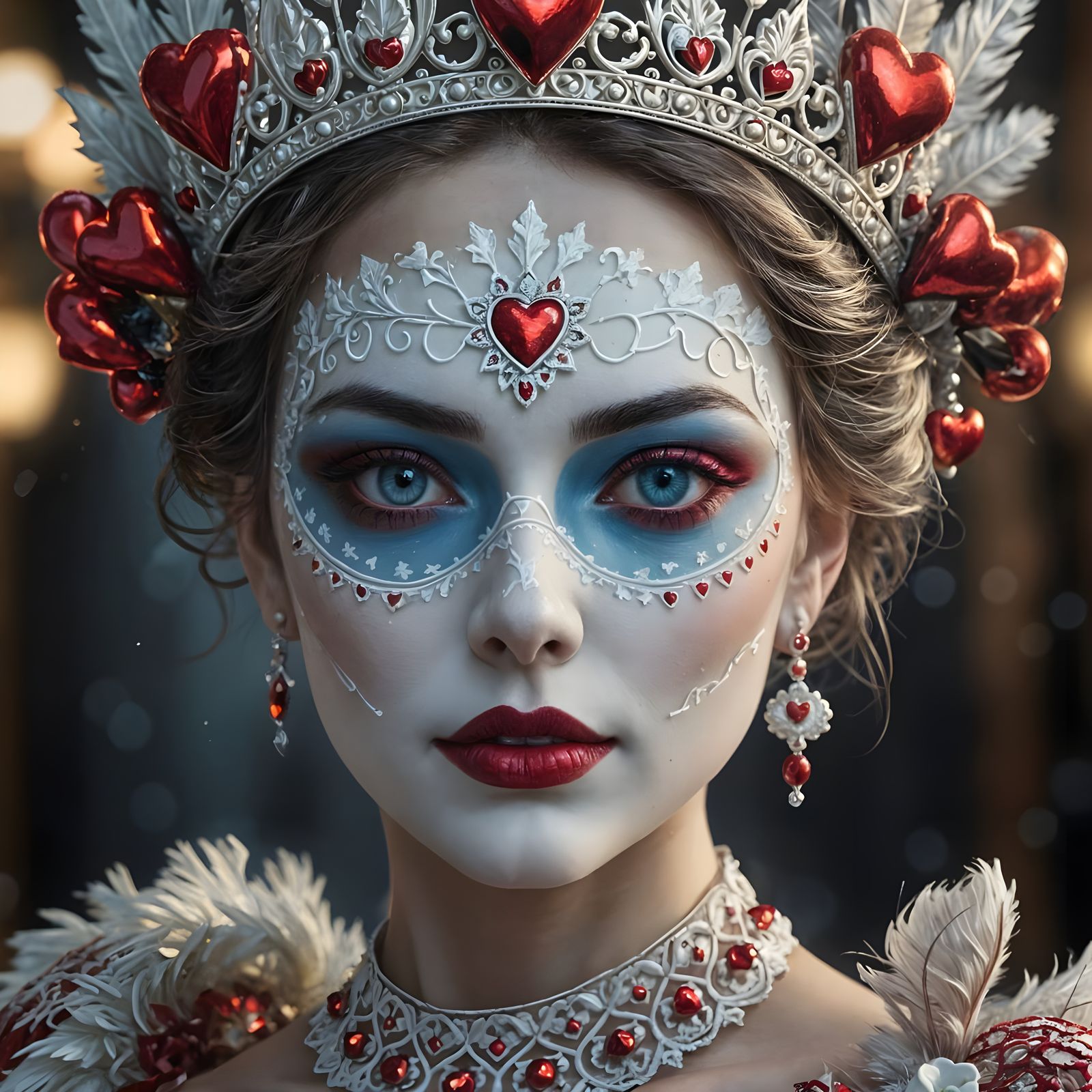 Regal Queen of Hearts Portrait in Photorealistic Style