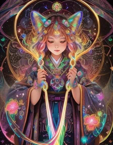 Magical Glowing Fox Spirit in Starry Night