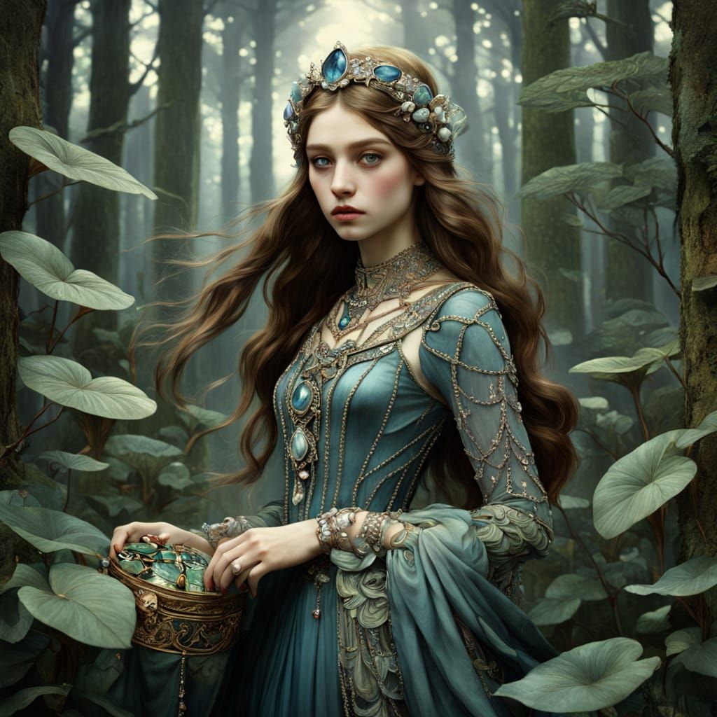 Pearl Thief in Forest, Art Nouveau Style