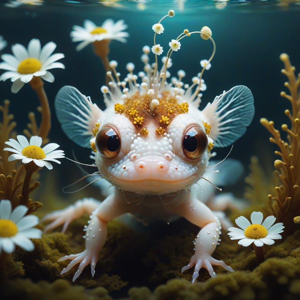 Whimsical Underwater Portrait of a Brown Axolotl