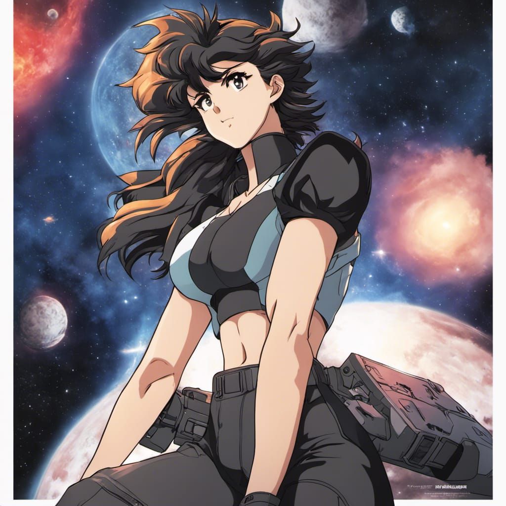 Anime Woman with Mullet in Space, 80s Style
