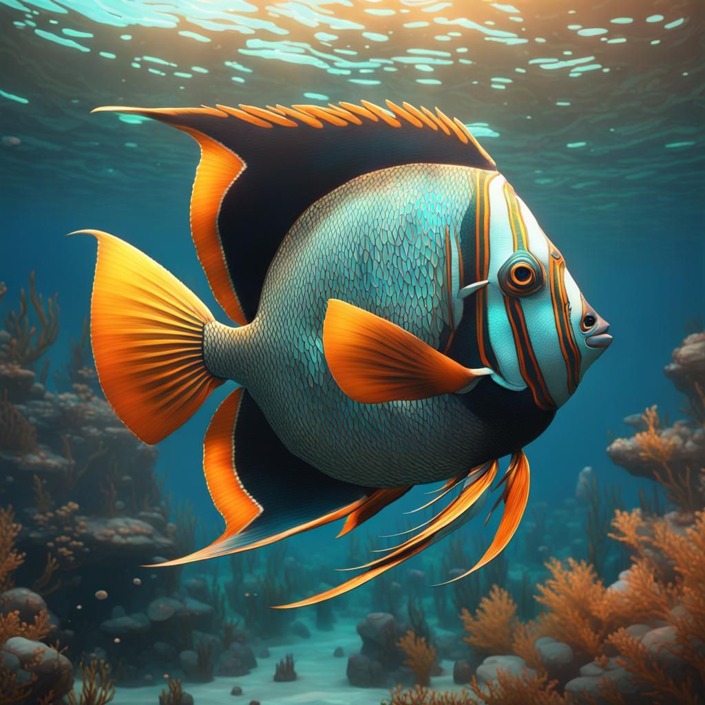 Mosaic Angel Fish in Ocean Concept Art