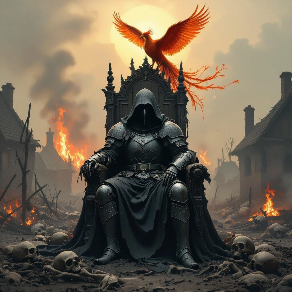 Plague Doctor Knight on Corpse Throne with Phoenix